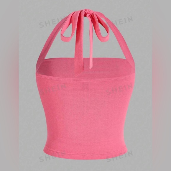 New SHEIN EZwear Barbiecore Pink Summer Solid Ruched Halter Top Size Small - Picture 2 of 8